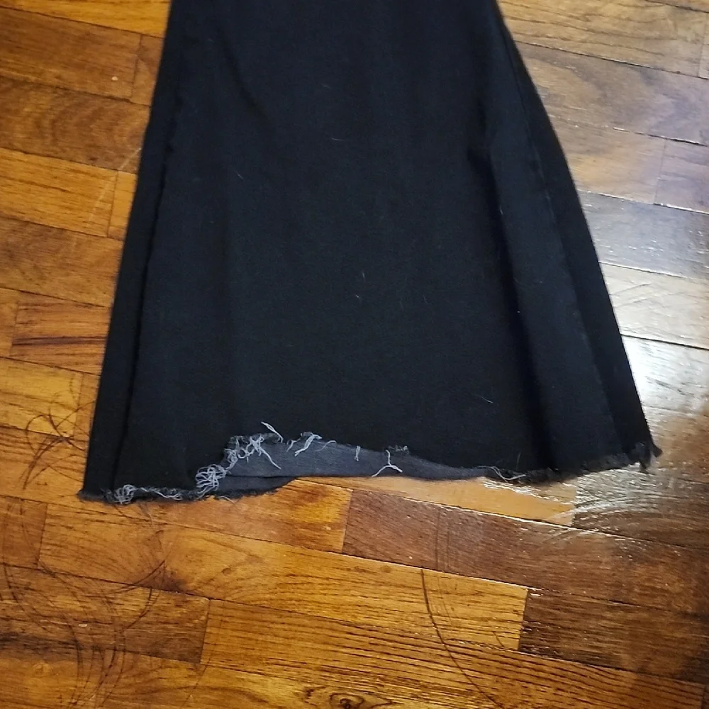 Free People Crvy Ultra High Waist Flare Black Jeans Boho Hippie Raw Hem Lace Up